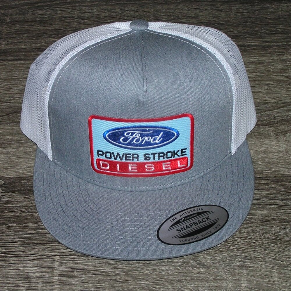 Ford Power Stoke Diesel Patch Trucker Hat Yupoong classic 6006 Snapback Gray/Wht